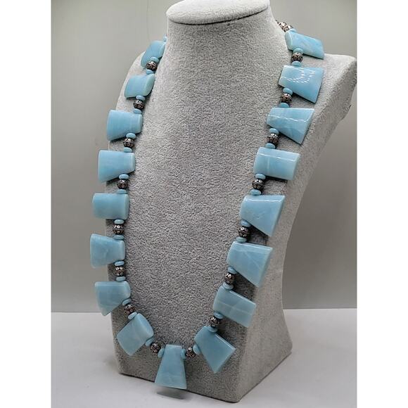 Amazonite Statement Necklace Silver Tone Beads Toggle Clasp 23" Artisan - Picture 5 of 12
